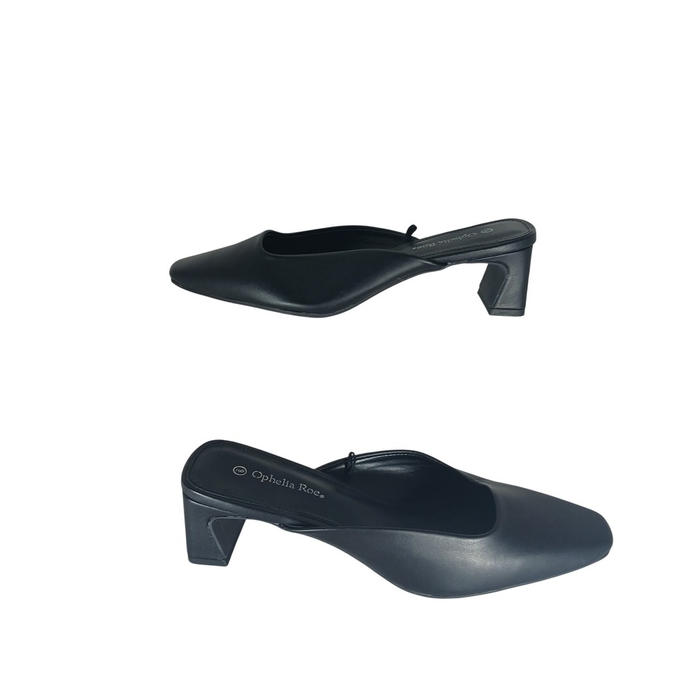 Ophelia Roe Ava Mules Size 9M Black Square Toe Block Heel Minimalist Chic
